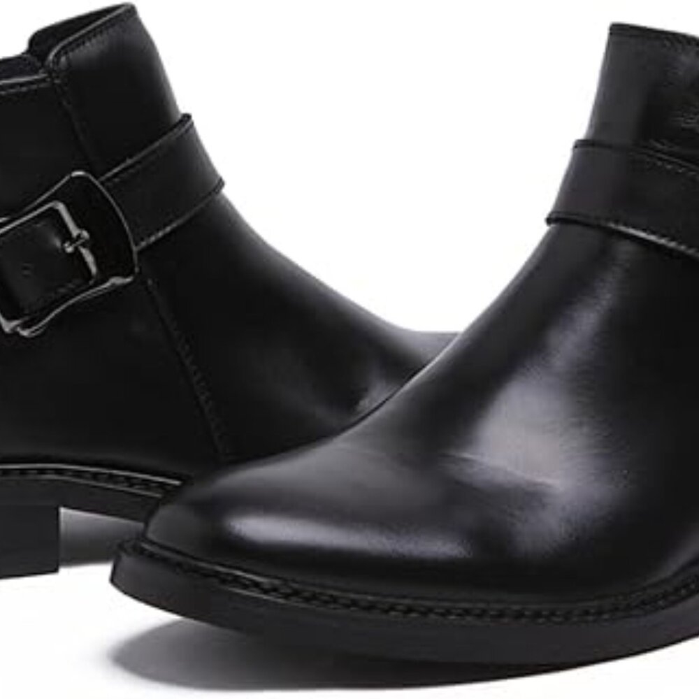 Santimon Men's US 7 - 10 Black Leather Chelsea Monk Strap Ankle Boots Zipper Buc
